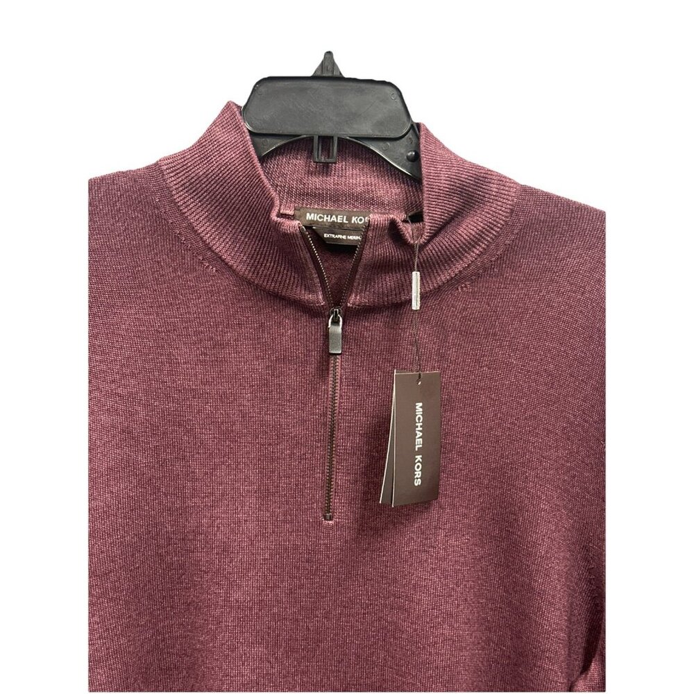 Michael Kors Men’s XXL Sweater Half Zip Merlot 100% Extrafine Merino Wool - Picture 2 of 11
